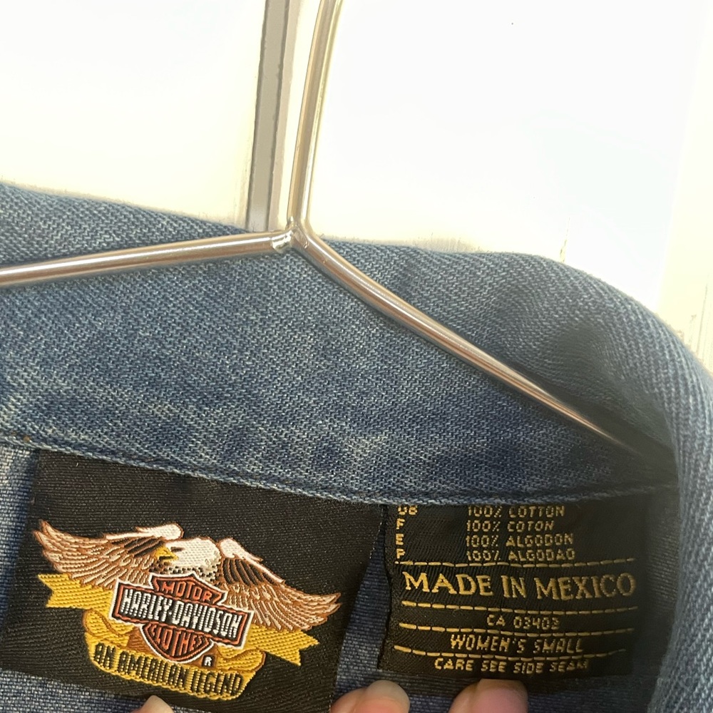Harley Davidson Long Sleeve Cropped Denim Top - Picture 3 of 3